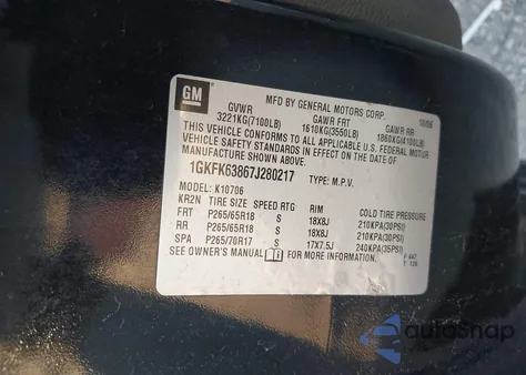 2007 GMC Yukon Denali from USA, damaged, VIN 1GKFK63867J280217